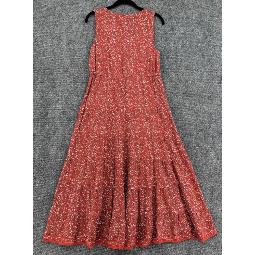 Max Studio Floral Maxi Dress Red Boho Tiered Sleeveless V-Neck Cottagecore Large - Picture 2 of 11